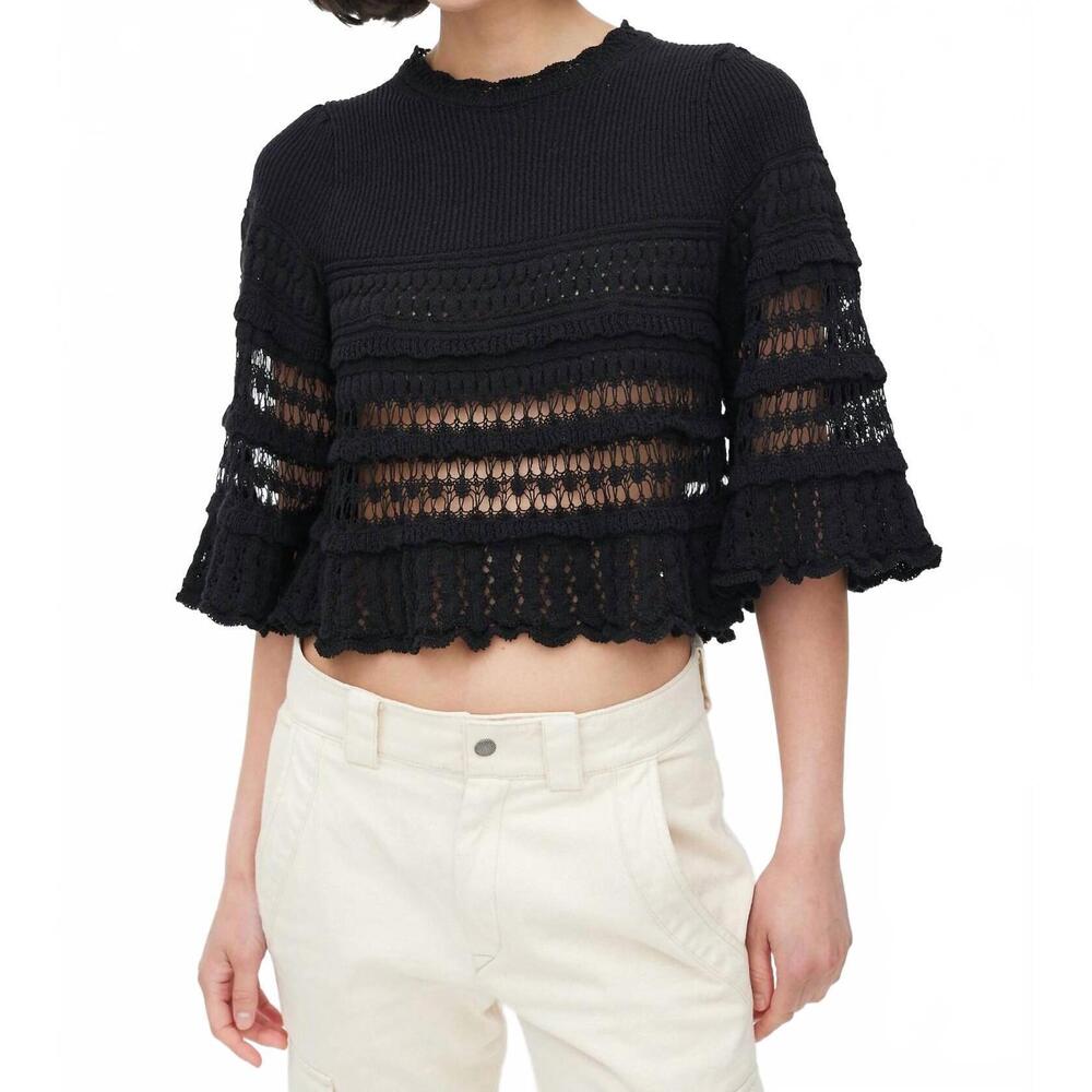 NEW MARANT ETOILE azelia tiered cut out knit pullover sweater in black